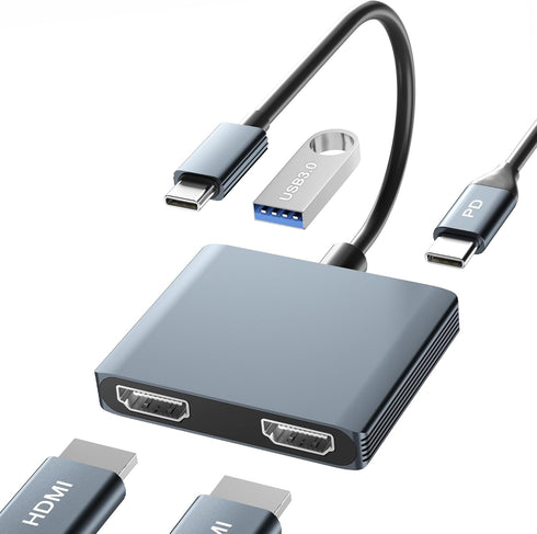 Dual Monitor Adapter, USB C to Dual HDMI Adapter for Laptop, HDMI Splitter Extended Display to Connect Two Monitors
