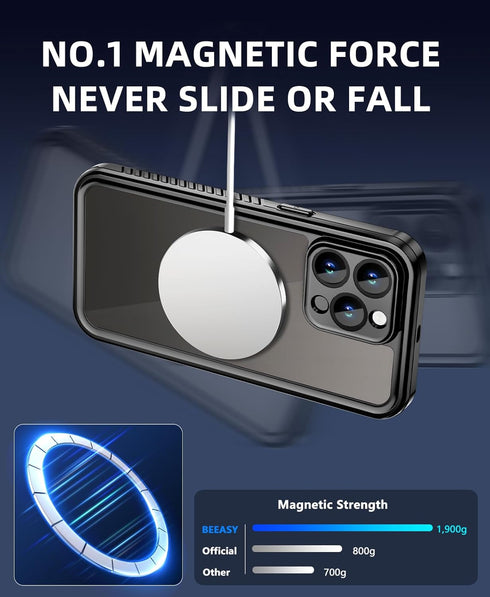 Beeasy for iPhone 14 Pro Case - Waterproof 360 Degree Protective Case Compatible with MagSafe (Black)