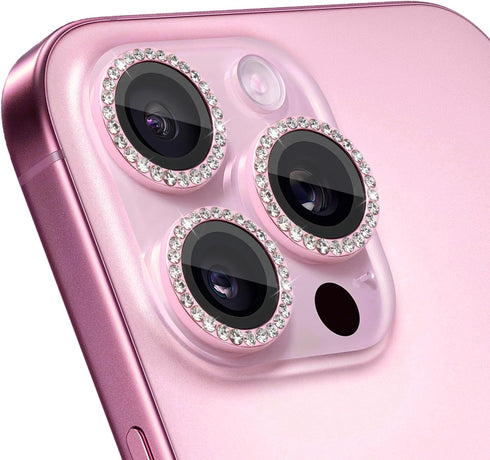 EBQOSK 1 Pack 16/16 9H Camera Lens Protector for Iphone Plus, Pink Bling Diamond Rings High Tempered Glass Camera Lens