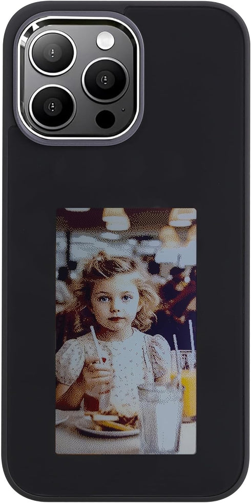 DIY E-Ink Phone Case for iPhone 15 Pro Max, Smart Photo Rear Projection, Instantly Display Photos on Black Ink Screen