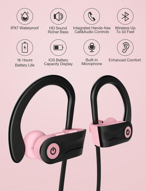 Otium Bluetooth Headphones, Wireless Earbuds with IPX7 Waterproof, 15 Hours Playtime for Sports Workout