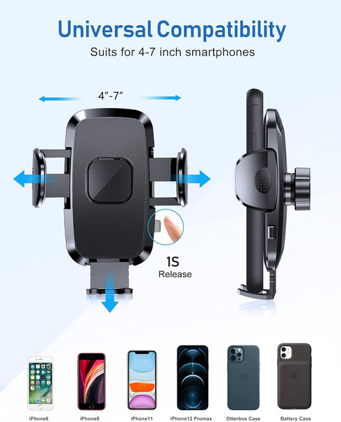 Ultra-Stable Cell Phone Holder for Car, Universal Hands-Free Mount for Dashboard Windshield Air Vent, Compatible with