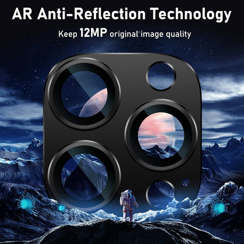 UniqueMe Camera Lens Protector for iPhone 13 Pro/Pro Max - Graphite, Metal Ring, Strong Drop Protection, Tempered Glass.