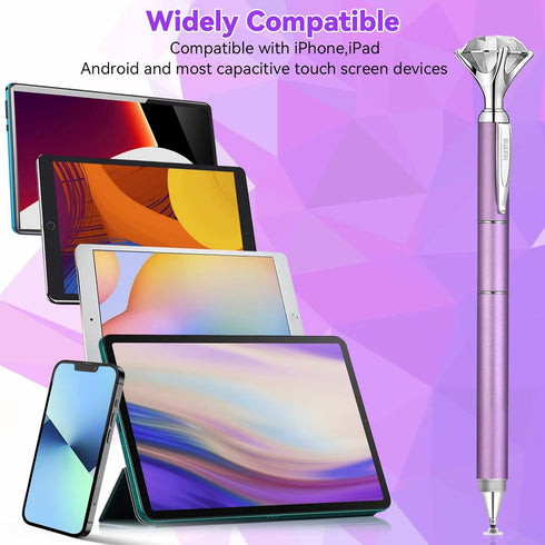 Stylus Pen, Big Diamond Multi-Tips for Touch Screens, Universal Capacitive Stylus for iPad, iPhone, Tablets - Purple