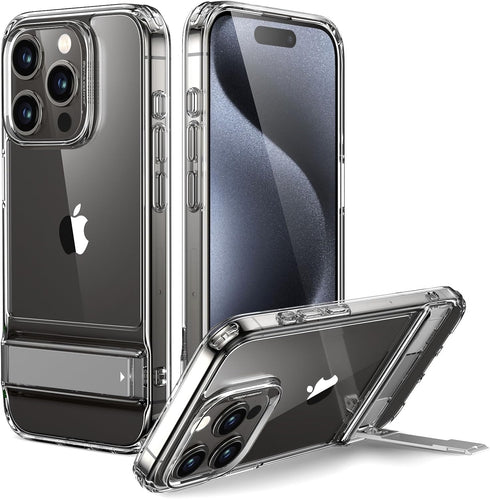 ESR Boost Series iPhone 15 Pro Case: Slim Clear Back, Metal Kickstand, 3 Stand Modes, Military-Grade Protection,