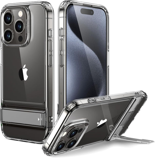 ESR Boost Series iPhone 15 Pro Case: Slim Clear Back, Metal Kickstand, 3 Stand Modes, Military-Grade Protection,