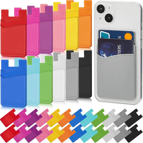 Fulmoon 36 Pack Phone Wallet Stick on, 2 Pocket Silicone Adhesive Credit Card Cell Phone Sleeves for