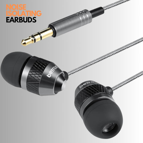 Betron B25 Earphones: Lightweight, noise-isolating wired headphones with strong bass, tangle-free cord, and soft tips