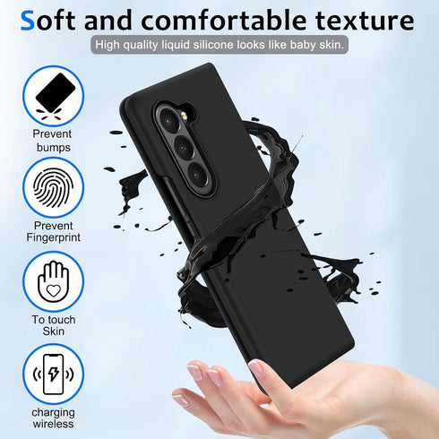 Z Fold 6 Liquid Silicone Case for Samsung Galaxy Z Fold6 5G, Slim Anti-Scratch Protective Cover for 7.6-inch, Black