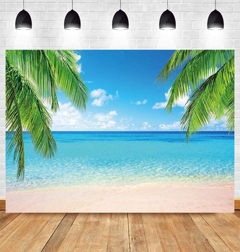 7x5ft Summer Beach Photography Backdrop, Sea Ocean Palm Leaf Background for Wedding & Party Supplies