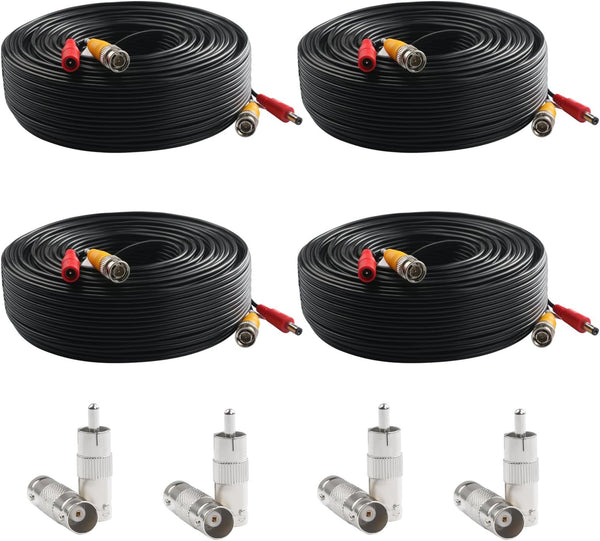 Postta BNC Video Power Cable (4 Pack, 150 Feet) for CCTV DVR Surveillance System with Eight Connectors