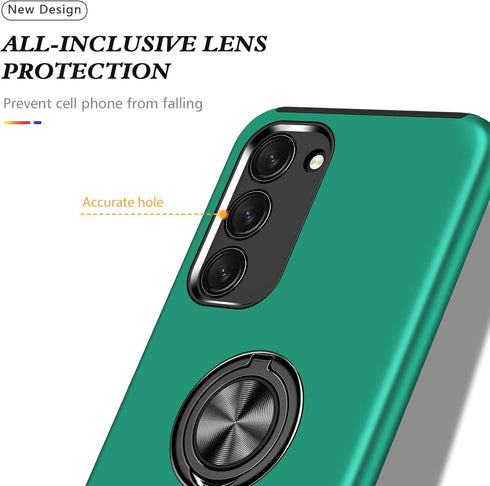 HeZhiNing Samsung Galaxy S23 Case, Shockproof with 360° Ring Holder Kickstand, Dark Green