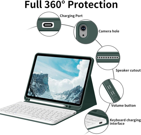 Keyboard Case for iPad 10th Generation 2022 - Magnetic Detachable Wireless Bluetooth Keyboard with Pencil Holder (Dark
