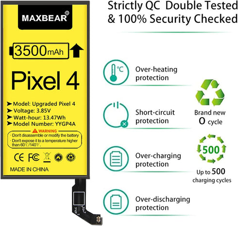 MAXBEAR 3500mAh Replacement Battery for Google Pixel 4, 3.85V Li-Polymer with Repair Tool Kit