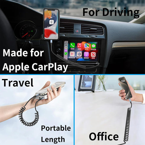 Coiled USB C Cable, 2Pack Retractable USB C Charger Cable Car Play for iPhone 15, Samsung Galaxy S23, Google Pixel,