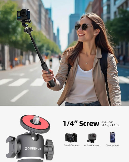 ZOINSHOT iPhone/Android/GoPro/Insta360 Mini Tripod, Lightweight Phone Tripod with Remote, Portable Selfie Stick