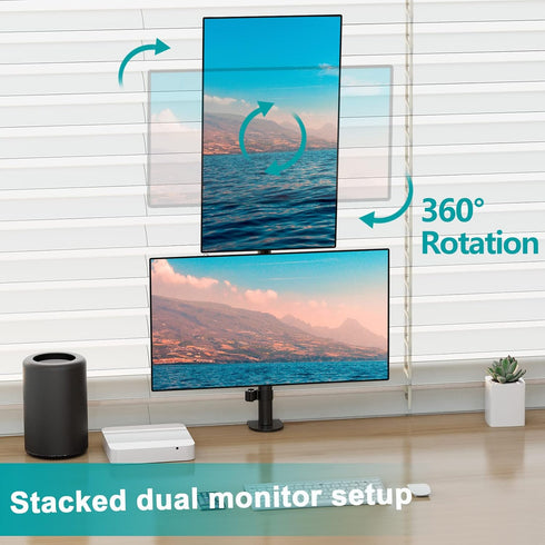 MOUNT PRO Vertical Dual Monitor Stand, Stacked Monitor Mount for 2 Monitors Up to 32 inches, Adjustable Desk Mount