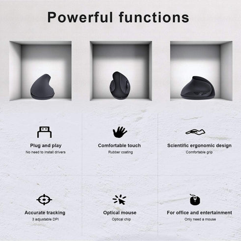 Left-Handed Mouse, 2.4GHz Ergonomic Vertical DPI 800/1200/1600 Wireless Mouse with USB Receiver for Small Hand, Black