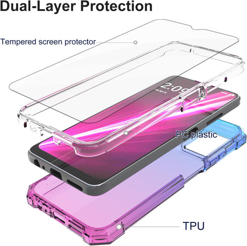 Ailiber Case for TMobile Revvl 6 5G Pro with Screen Protector, Dual Layer Shock-Absorbing Corners TPU Bumper (Blue Pink)