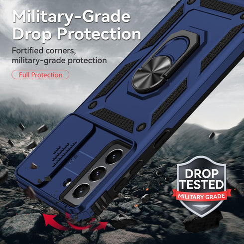 Samsung Galaxy S21 5G Protective Case - Navy Blue, Dual Layer, Kickstand, Magnetic Ring Holder, Drop Tested, Screen