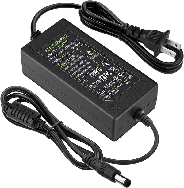 DC 12V 5A Power Supply Adapter, US Plug, 4.6FT Power Cord for LED Strip, Light, Cameras CCTV