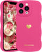 Cute Heart Simple Wave Frame Case for iPhone 13 Pro, Aesthetic Design Solid Color TPU Silicone Slim Cover (Rose Red)