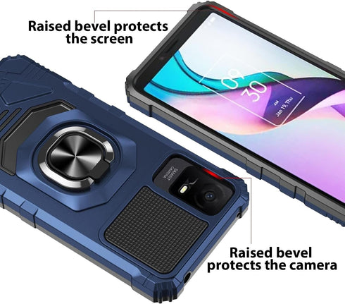 TJS TCL ION X Case, TCL ION V Case, TCL 40 Z Case, Blue Heavy Duty Drop Protection Cover with Metal Ring Magnetic