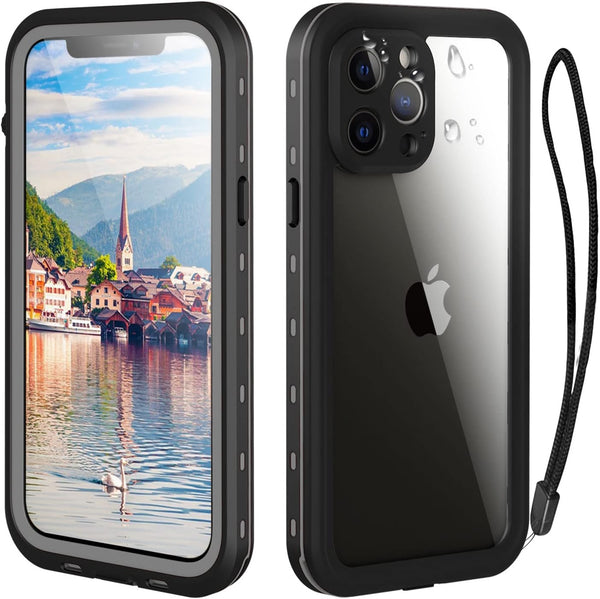 iPhone 13 Pro Max Waterproof Case - Full Body Protection, Shockproof, Dustproof, Built-in Screen Protector (Black)