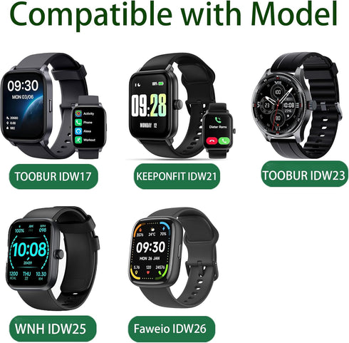 IDW17, IDW21, IDW23, IDW25, IDW26 Smart Watch Bands, Lamshaw New Soft Silicone Sport Replacement Straps Compatible for Faweio IDW26 1.83 Inches Smart Watch, IDW26 1.83 Inches, TOOBUR IDW17, IDW23, KEEPONFIT IDW21, WNH IDW25 Watch