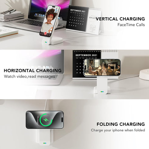 3 in 1 Wireless Charging Station for Apple Devices, Foldable Magnetic Charger for iPhone 15/14/13/12, Apple Watch,