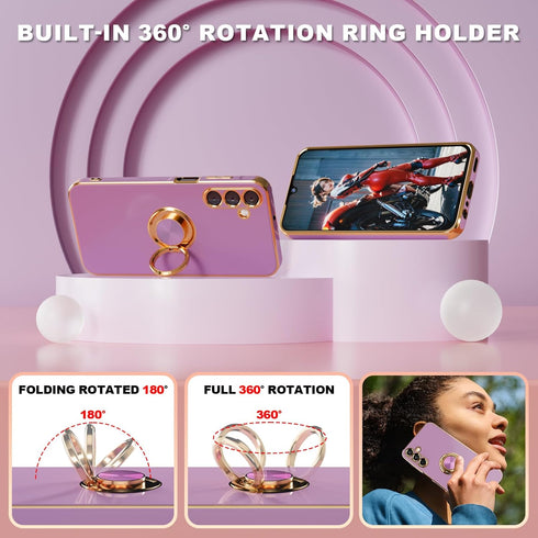 Galaxy A15 5G Phone Case with Screen Protector, Magnetic Kickstand, Built-in 360° Rotation Ring Holder, Slim Soft TPU