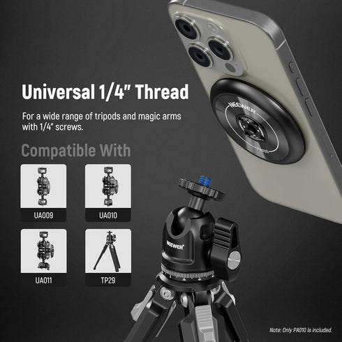 NEEWER 15 15 14 13 12, 1/4" PA010 Magnetic Phone Tripod Mount Adapter with Adhesive Magnetic Ring Compatible