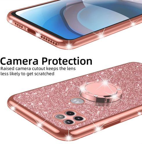 Moto One 5G Ace Case, Glitter Cute Soft Cover with Ring Kickstand, Shockproof Protective Phone Case for Motorola G