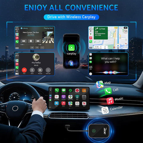 Acer Seamless Gadget CarPlay Wireless Adapter for Apple iPhone Wireless Apple CarPlay Wireless Adapter Upgrade Wired