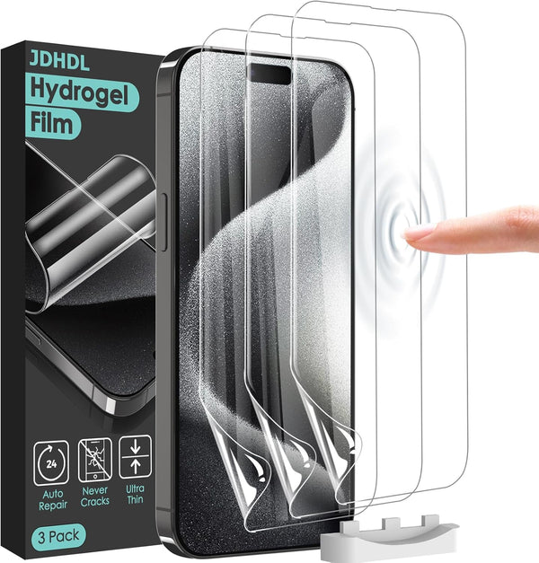 iPhone 15 Pro/15 Screen Protector - 3 Pack Soft Hydrogel Film, Upgraded Non-Breakable Flexible TPU