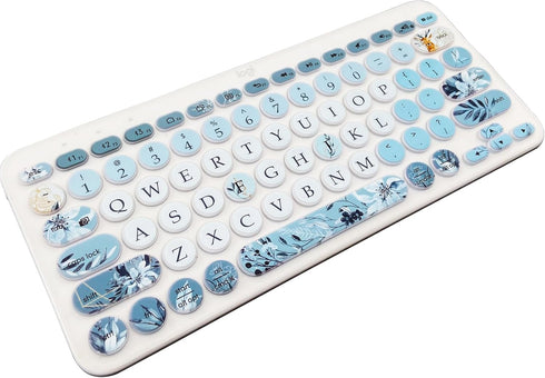 Silicone Keyboard Cover Skin for Logitech K380/Pebble Keys 2, Gray Blue Flowers