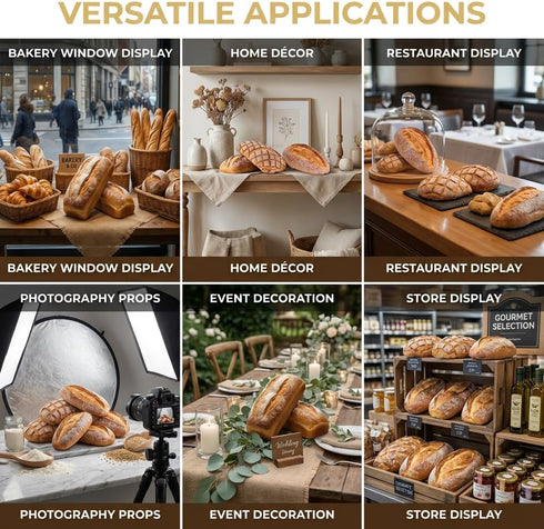 Generic (B22) Realistic Fake Bread for Store Sample Display, Highly Simulated PU Artisan Loaf for Retail Shelves