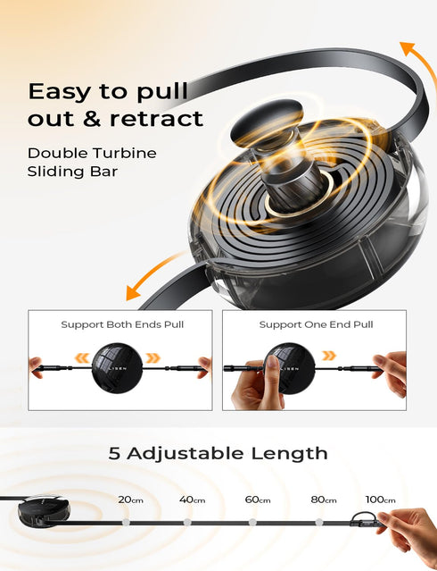 LISEN 60W PD3.0 Fast Retractable Charger, 5-in-1 Lightning Cable for MacBook Pro Air, Samsung Galaxy S24 S23 S20,