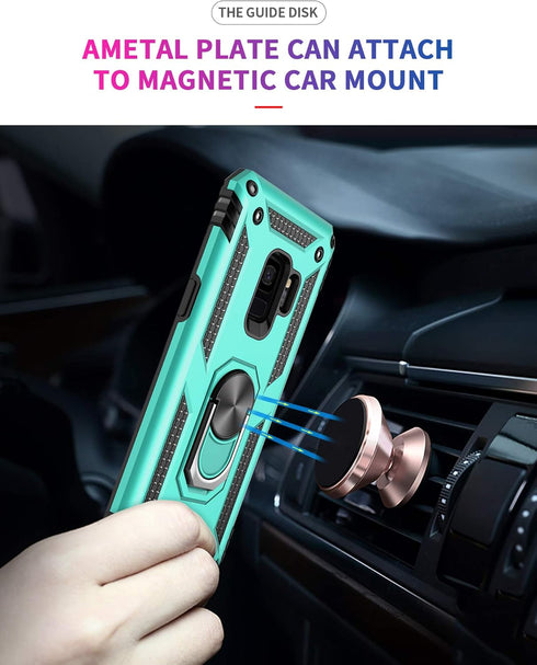 Androgate Samsung Galaxy S9 Case - Military-Grade Metal Ring Holder Kickstand, Shockproof Cover, Green