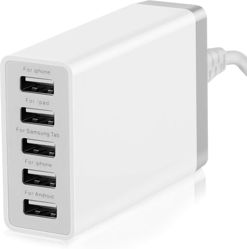Desktop 5 Port USB Wall Charger 40W 8A, USB Hub Charging Station for Multiple Devices, Portable Multi Port USB Charger