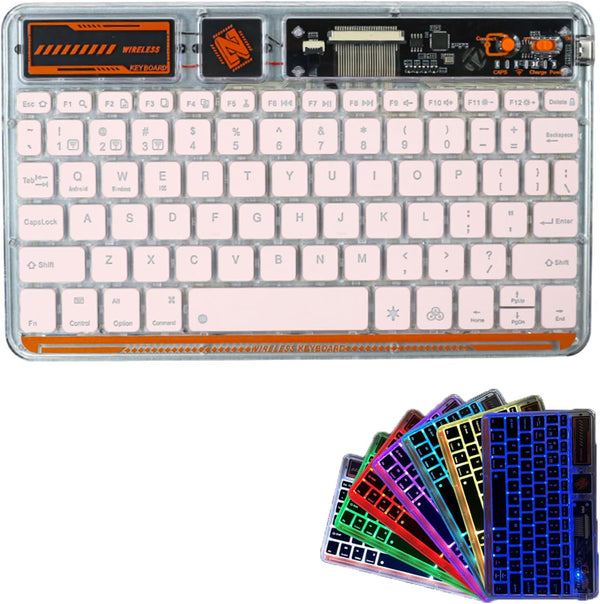 Portable Bluetooth Keyboard, 7-Colors RGB Backlit Mini Keyboard, Rechargeable Ultra-Slim Tablet Keyboard for