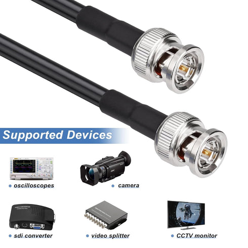 SDI Cable BNC Cable 75 Ohm BNC Jumper 30FT Low Loss BNC Male to Male Connector Extension Coax Cable for CCTV Cameras