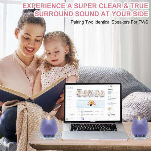 Small Bluetooth Speaker, Cute Cat Mini Wireless Speaker with Loud Stereo Sound, Built-in Mic, Portable for Teen Girls