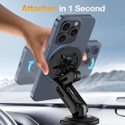 MagSafe Car Mount Dashboard, 360° Rotation All-Metal Magnetic Phone Holder for Car Dash, Hands-Free for iPhone 15 Pro