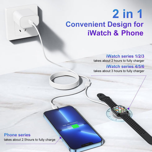 Upgraded for Apple Watch Charger, 2 in 1 USB C Magnetic iWatch Charger Cord & USB-C to L Cable 6FT with Type C Block, Fast Charging i-Watch Series Ultra/9/8/7/6/SE/5, for Phone 14/13/12 by deloni