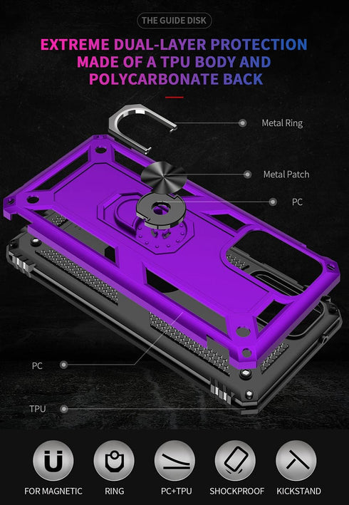 Samsung A52 Case, Galaxy A52 Case with HD Screen Protector, Military-Grade Ring Holder Kickstand, Purple
