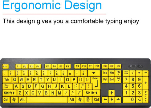 XDL-POWER Large Print Computer Keyboard,Wired USB Keyboard High Contrast Big Print Letter with Yellow Keys High