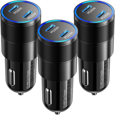 USB C Car Charger 40W, OKRAY 3-Pack 2-Port Type C Fast Charging Car Charger for iPhone 15/14 Pro Max Plus