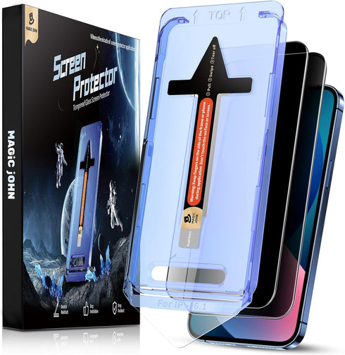 MAGIC JOHN Privacy Glass Screen Protector 2 Pack for iPhone 13/13 Pro/14, 6.1", Bubble-Free, Easy Install, Auto