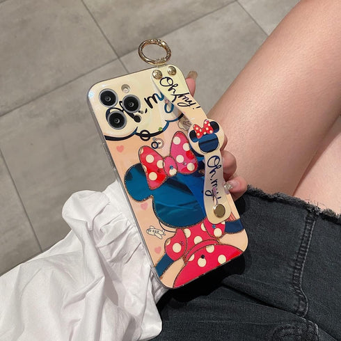 Cute iPhone 13 Pro Max Case with Wrist Strap - Glitter Bling Cartoon IMD Soft TPU Cover for Girls